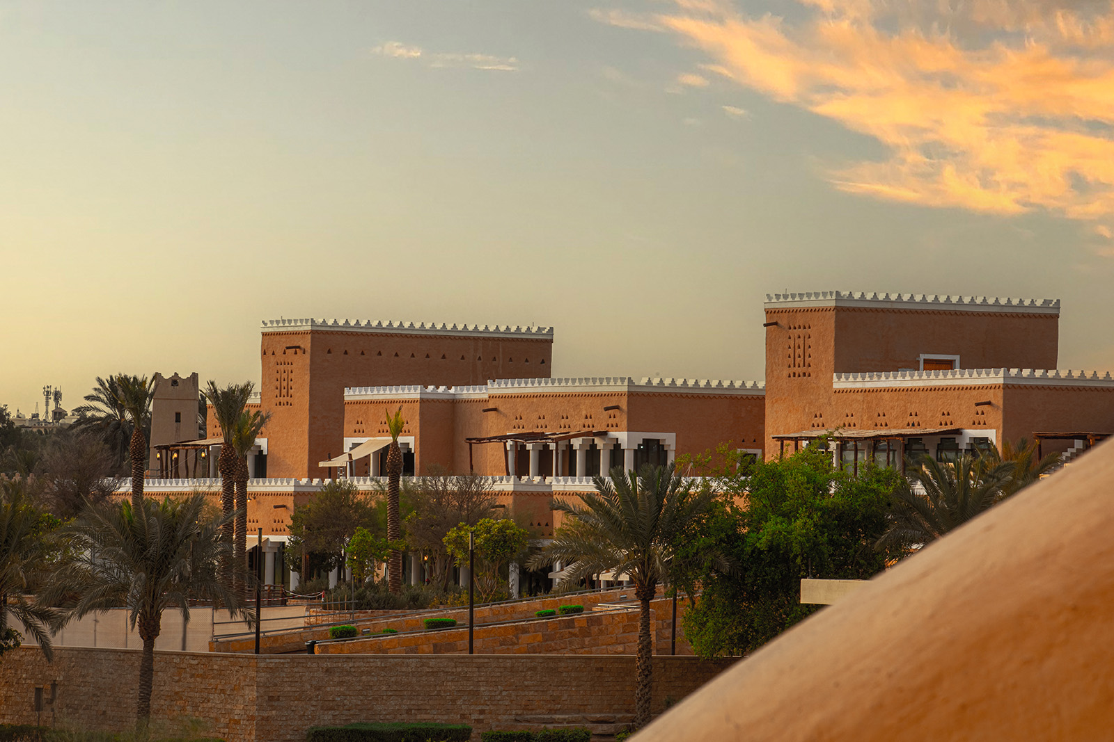 Scenic view of Diriyah featuring traditional Najdi architecture and heritage-style buildings