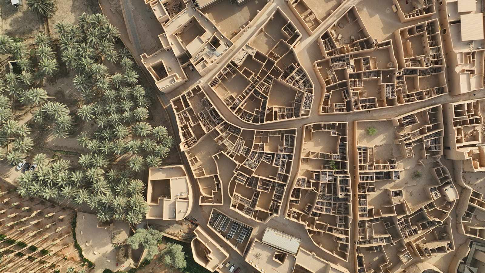 Aerial view of Diriyah highlighting traditional Najdi architecture