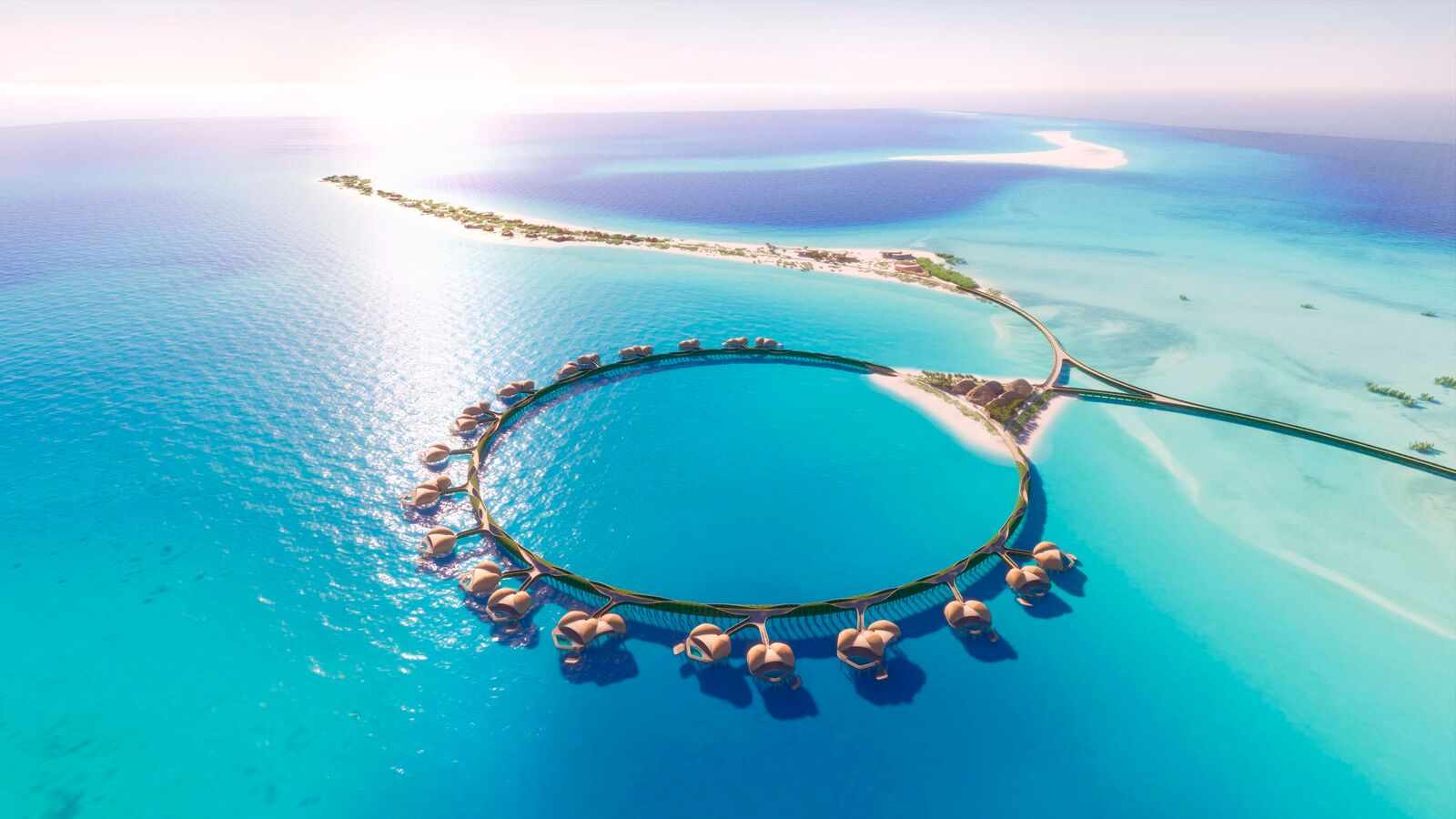 Aerial view of the Red Sea Global resort, showcasing its unique and sustainable architectural design