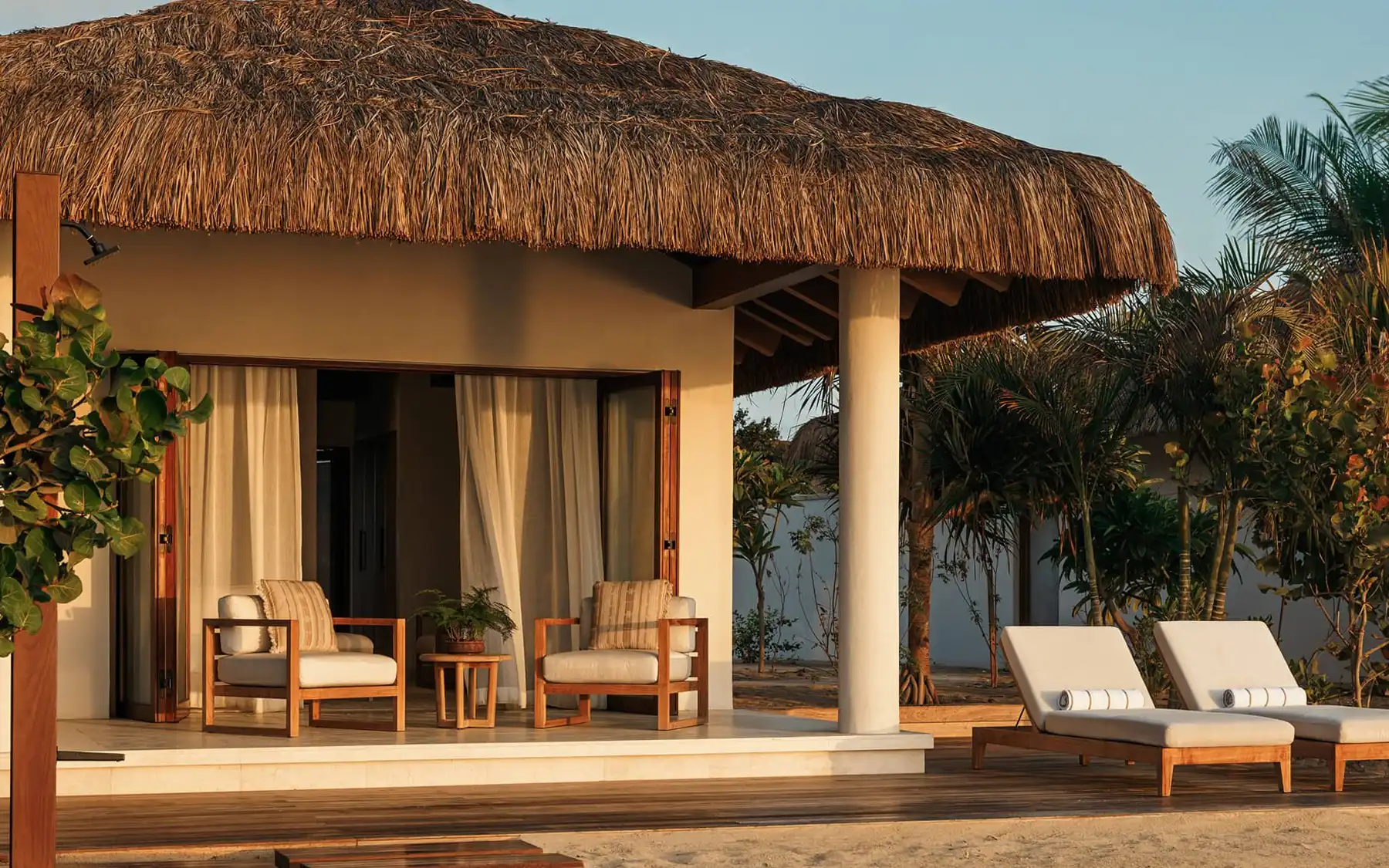 Beach pavilion in Thuwal with shaded seating by the Red Sea