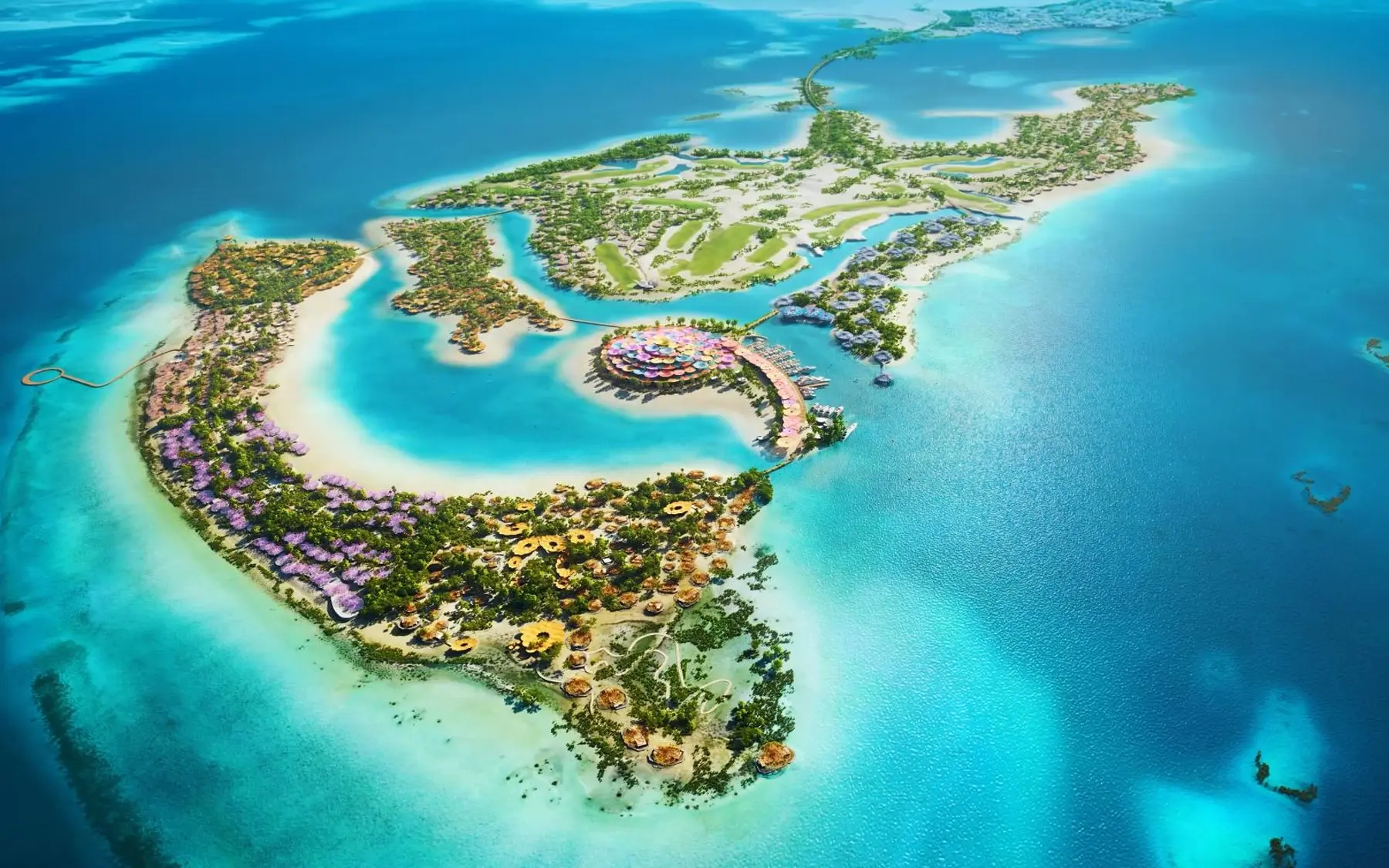 Shura Island, aerial view of islands and resort areas