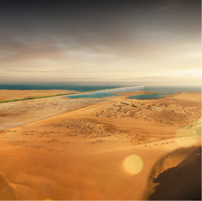 A futuristic view of The Line, a linear cityE4 is part of Saudi Arabia’s NEOM project